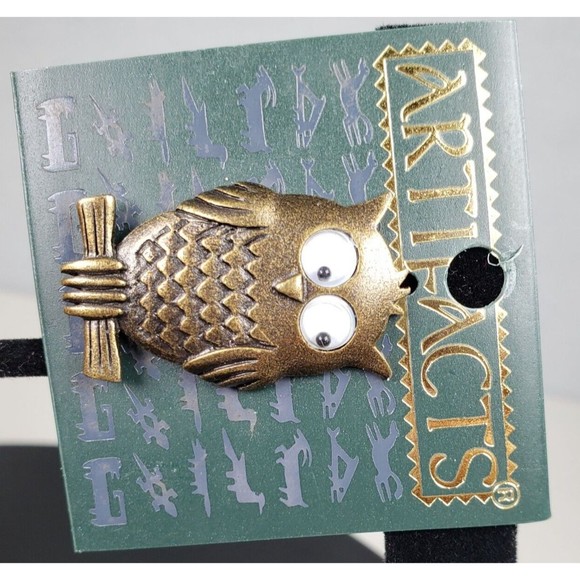 Vintage 1980's JJ Jonette Artifacts Owl on Tree Branch with Googly Eyes Tac Pin - Picture 5 of 10